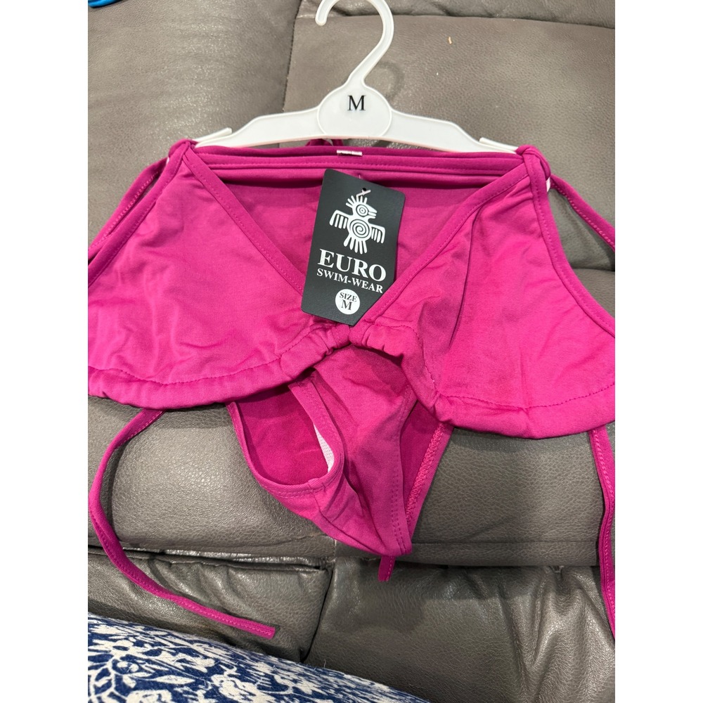 Euro Swim-Wear Womens‎ Magenta Pink Triangle Side Tie Bikini Set Size Medium NWT